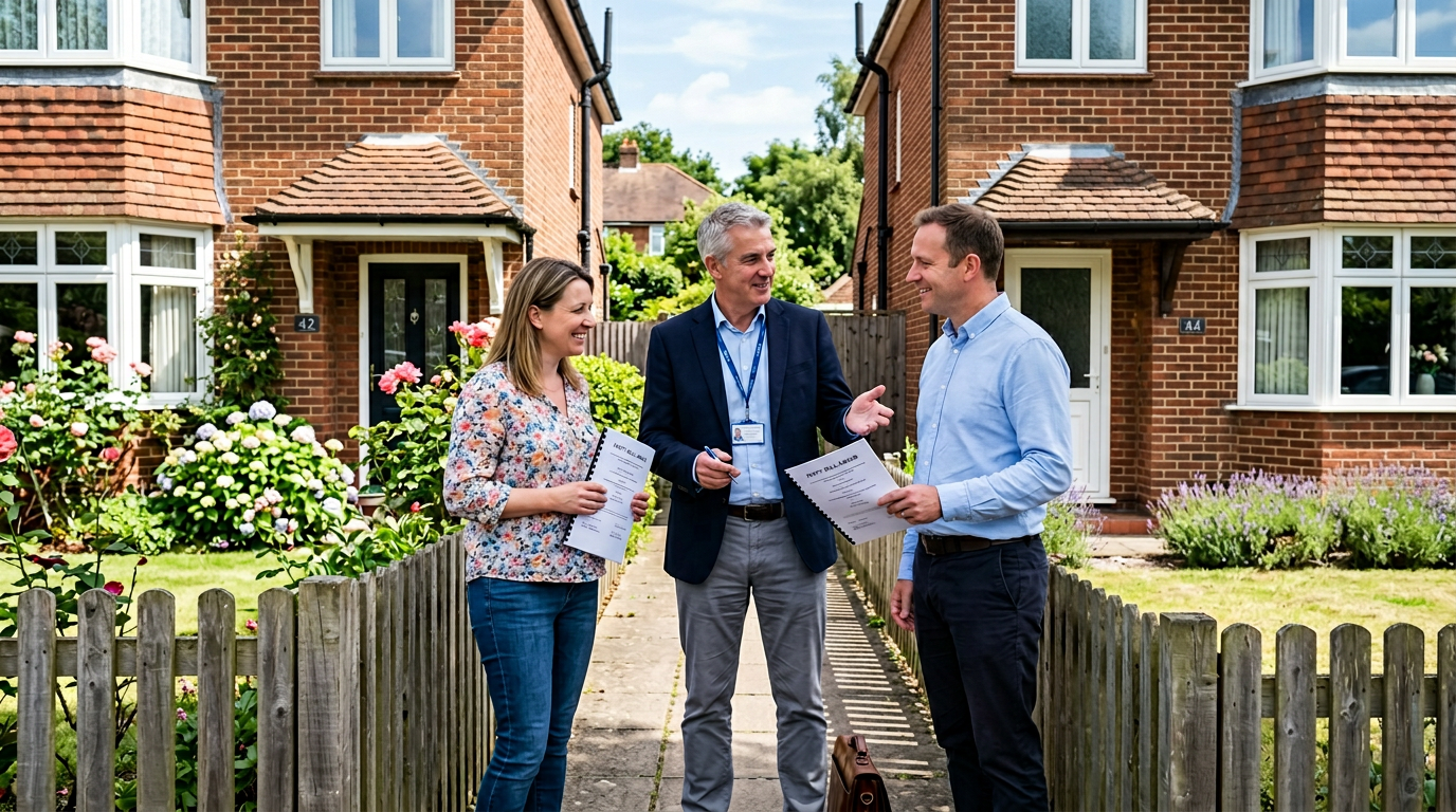 Party wall surveyor reviewing agreement documents for home extension in Watford