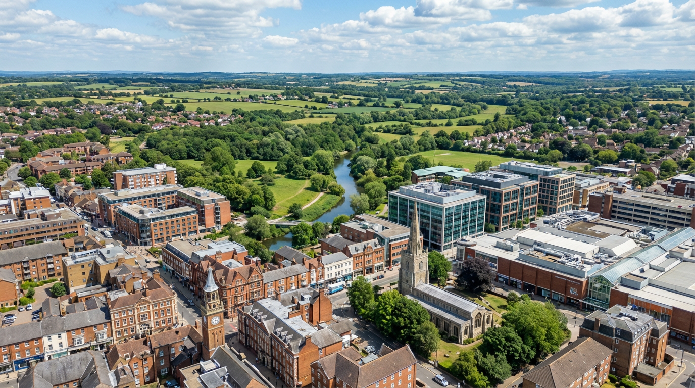 Panoramic view of Watford and Hertfordshire countryside showing the area covered by Watford Surveyors
